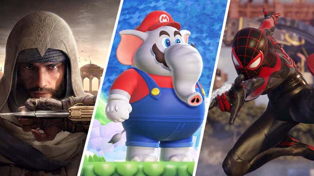 An image shows Assassin's Creed Mirage, Mario as an elephant and Spider-Man.