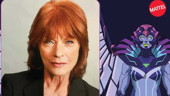 Headshot of actor Meg Foster with her Masters of the Universe: Revolution character, Motherboard.