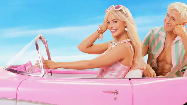Margot Robbie and Ryan Gosling as Barbie and Ken in the 2023 Barbie movie.