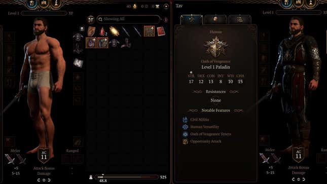 The Baldur's Gate 3 inventory menu is shown using the Transmog mod.