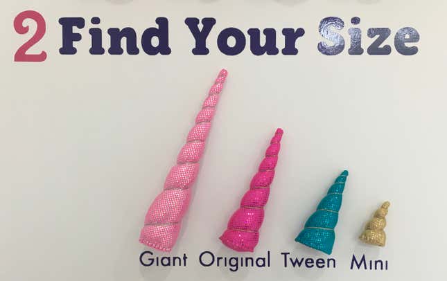The unicorn horn comes in four different sizes.