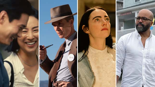 Greta Lee and Teo Yoo in Past Lives; Cillian Murphy in Oppenheimer; Emma Stone in Poor Things; Jeffrey Wright in American Fiction