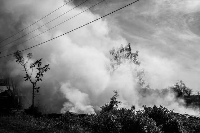 A fire in one of the fields in East Nusa Tenggara, Indonesia. The province suffers drought and fire.