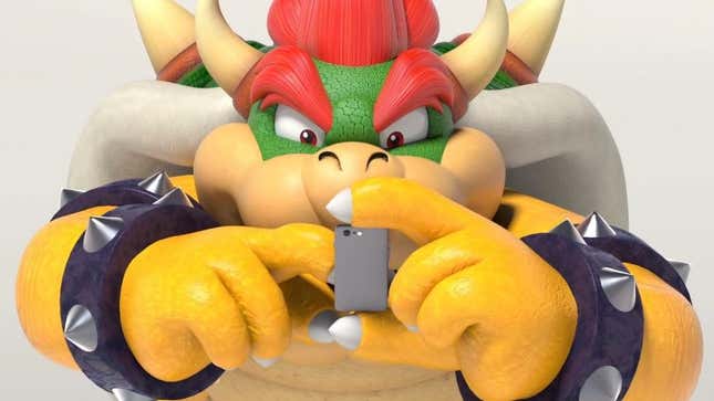 Nintendo's Bowser swipes right on his smartphone. 