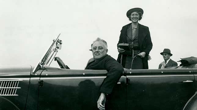 FDR behind the wheel of his 1936 Ford Phaeton