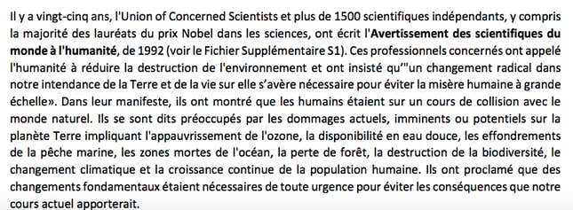 French climate change warning.