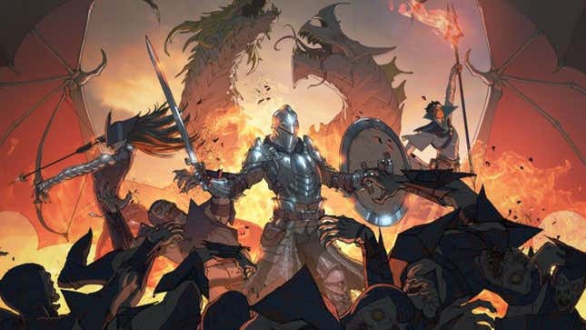 Concept art for Dragon Age 4 shows warriors fighting back against a premature return to office. 