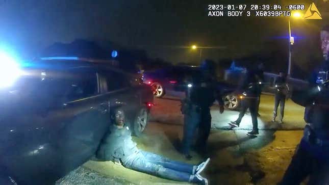 In this image taken from video released on Jan. 27, 2023, by the city of Memphis, Tenn., Tyre Nichols leans against a car after a brutal attack by five Memphis Police officers on Jan. 7, 2023, in Memphis.