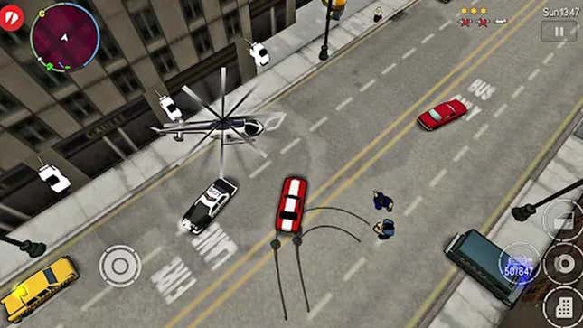 A screenshot shows a red and white car in Chinatown Wars. 