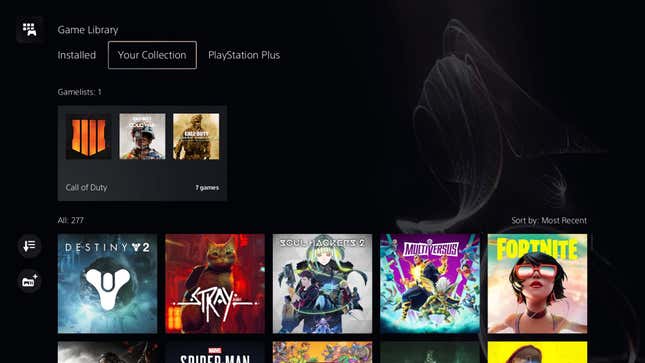 Uno screenshot di una libreria di giochi PS5 mostra una nuova lista di giochi dedicata a Call of Duty.