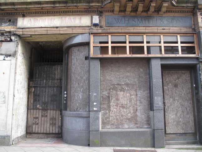 Boarded-up shops in Swansea.