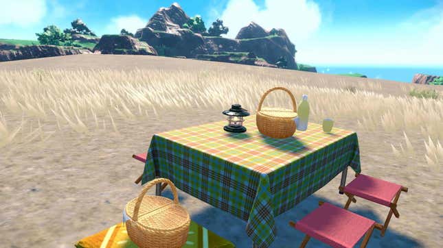 A picnic table in Pokémon Scarlet and Violet.