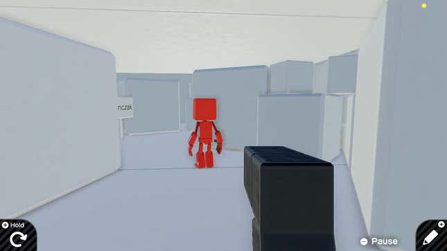 A red avatar is about to be shot in Superhot built in Game Builder Garage