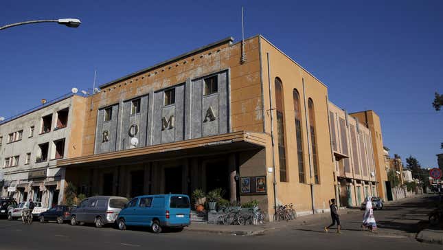 A general view shows the Roma Cinema on Samatat Avenue in Eritrea’s capital Asmara.