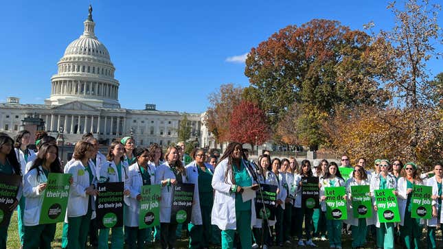 Abortion providers rally in front of the U.S. Capitol building in Washington, D.C. on November 3, 2022.