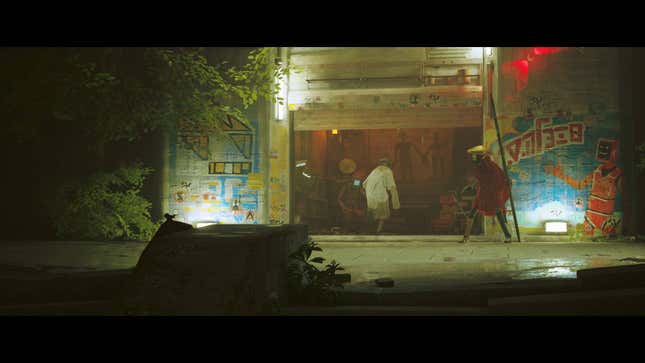 Robots run into a garage.