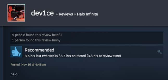 Image for article titled Halo Infinite’s Multiplayer, As Told By Steam Reviews