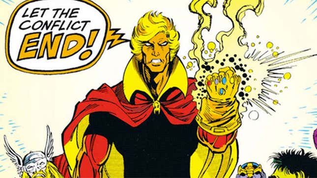 Adam Warlock wields the Infinity Gauntlet in 1991's Infinity Gauntlet #6.