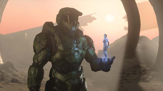 Master Chief holds the Weapon in his hand in Halo Infinite, one of the best games on Xbox Series X and S.