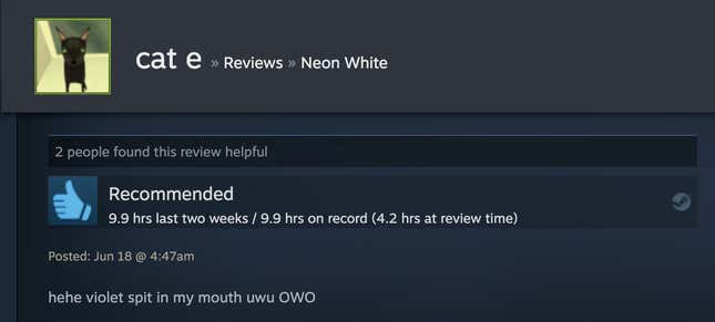 Image for article titled Neon White’s Steam Reviews Are Horny As Hell