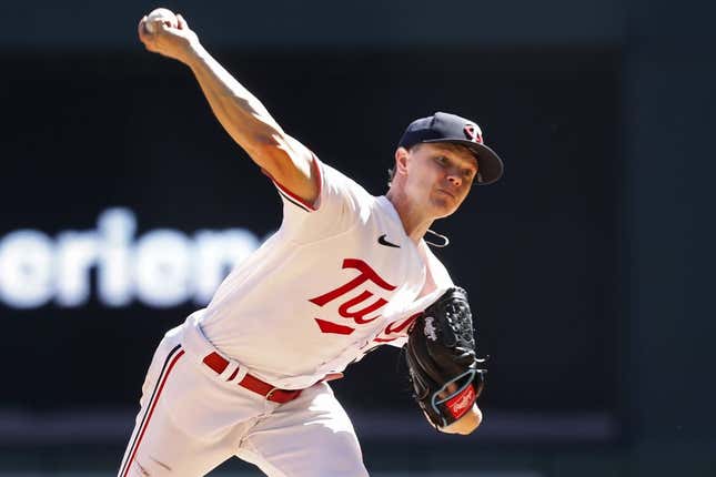 Apr 12, 2023; Minneapolis, Minnesota, USA; Minnesota Twins starting pitcher Sonny Gray (54) throws to the Chicago White Sox in the first inning at Target Field.