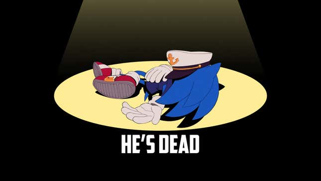 Una captura de pantalla muestra el cadáver de Sonic con las palabras "Está muerto" debajo. 