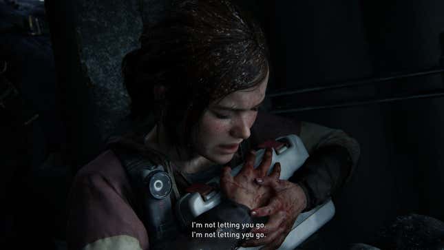 Ellie clutches a medical kit while saying "I'm not letting you go" in HBO's The Last of Us.