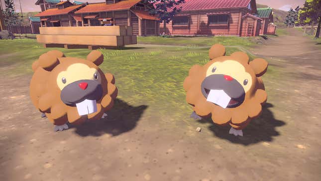 Two fluffy, beaver-like Pokémon stare at the camera.