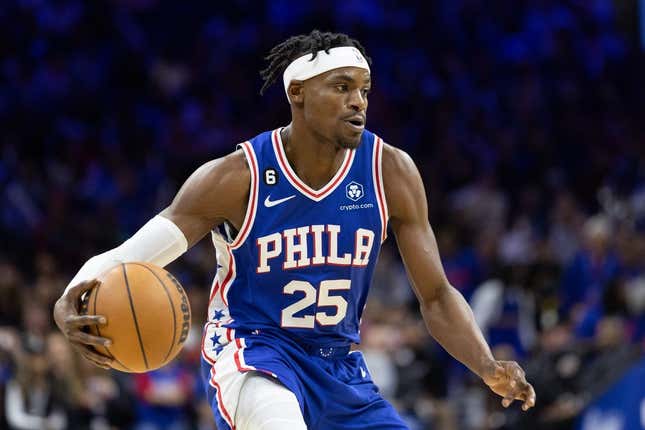 Nov 28, 2022; Philadelphia, Pennsylvania, USA; Philadelphia 76ers forward Danuel House Jr. (25) dribbles the ball against the Atlanta Hawks during the third quarter at Wells Fargo Center.