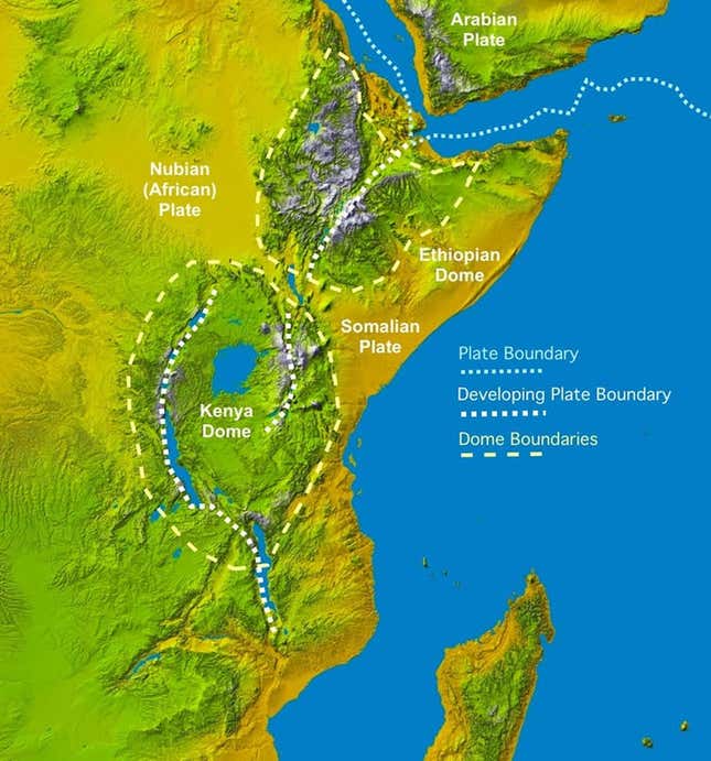 Topography of the Rift Valley. James Wood and Alex Guth, Michigan Technological University. Basemap: Space Shuttle radar topography image by NASA