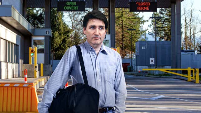 Image for article titled Justin Trudeau Shows Up At U.S. Border With Duffel Bag