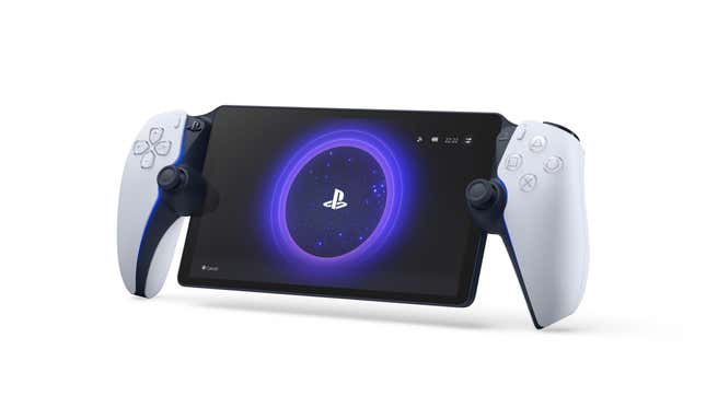A PlayStation Portal with a dualsense controller and 8 inch screen.
