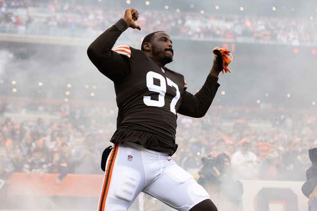 Oct 17, 2021; Cleveland, Ohio, USA; Cleveland Browns defensive tackle Malik Jackson (97) enters the field before the game against the Arizona Cardinals at FirstEnergy Stadium.