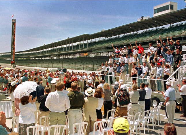 The public drivers’ meeting at the 1997 Indy 500