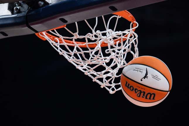 May 19, 2023; Indianapolis, Indiana, USA; a view of the ball in the second half of the game between the Indiana Fever and the Connecticut Sun at Gainbridge Fieldhouse.