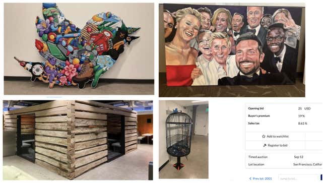Image for article titled Twitter's Office Auction: Here Are the 35 Oddest Pieces of Bird-Themed Junk for Sale
