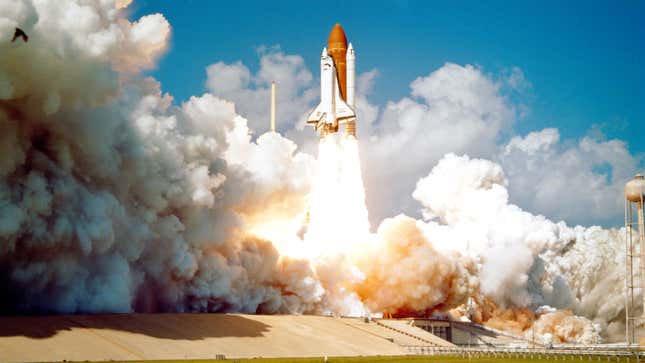 The Space Shuttle Challenger during launch on October 30, 1985
