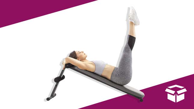A woman performs leg lifts with the Marcy Apex utility bench.