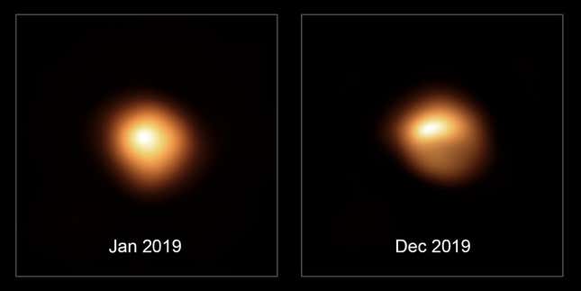 SPHERE images showing Betelgeuse's Great Dimming.