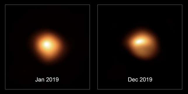 Imágenes de SPHERE que muestran el Gran Oscurecimiento de Betelgeuse.