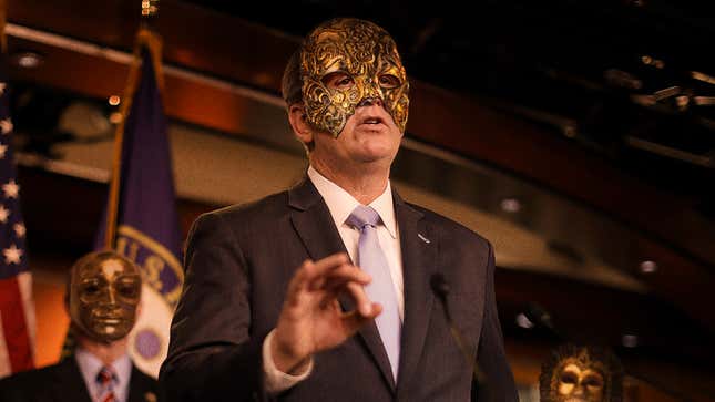 Image for article titled Masked, Visibly Erect Republicans Condemn Cawthorn’s Cocaine Orgy Claims As Patently False
