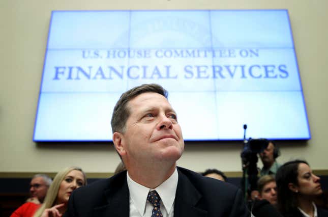 SEC Chairman Jay Clayton awaits the start of a hearing on Capitol Hill September 24, 2019 in Washington, DC.