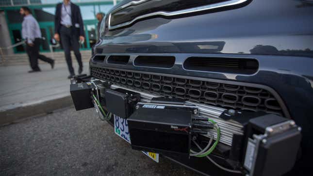 A photo of a sensor array on a self-driving car.