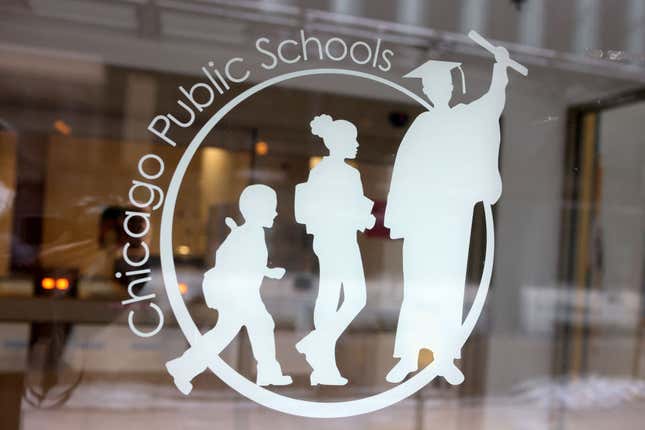 A sign is displayed on the front of the headquarters for Chicago Public Schools on January 05, 2022, in Chicago, Illinois. Classes at all of Chicago public schools have been canceled today by the school district after the teacher’s union voted to return to virtual learning citing unsafe conditions in the schools as the Omicron variant of the COVID-19 virus continues to spread. 
