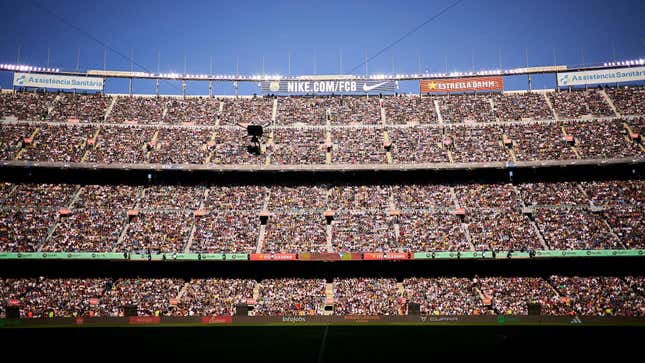 A photograph  of radical   astatine  FC Barcelona's Camp Nou stadium. More than 92,500 radical   attended the Kings League finals.