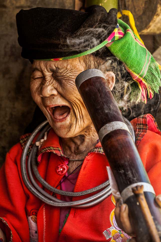 Smoking with a Hmong woman.