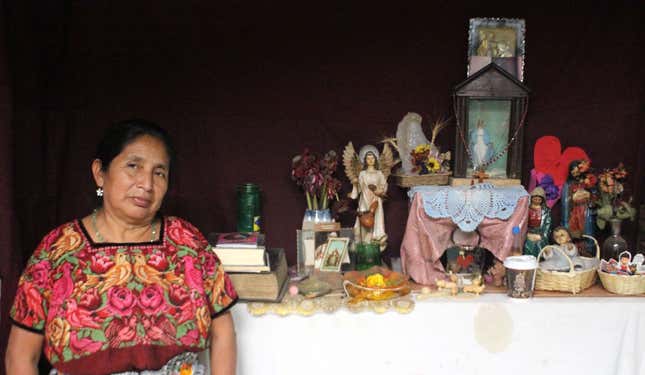 Rosa Chex at her at-home altar used for healing ceremonies.