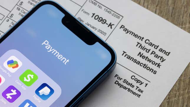 Stock photo of payment apps on phone and tax form