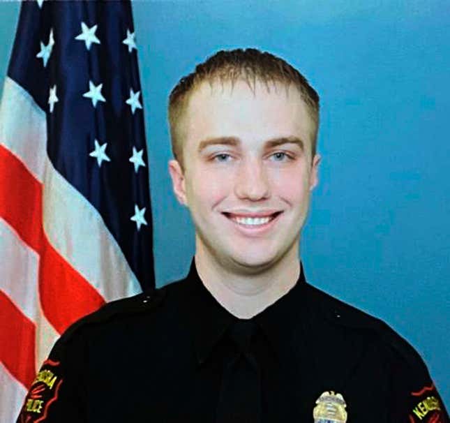 This undated file photo provided by the Wisconsin Department of Justice shows Kenosha Police Officer Rusten Sheskey. Federal prosecutors announced Friday, Oct. 8, 2021, that they won’t file charges against a Sheskey, who shot Jacob Blake in Wisconsin last year. 