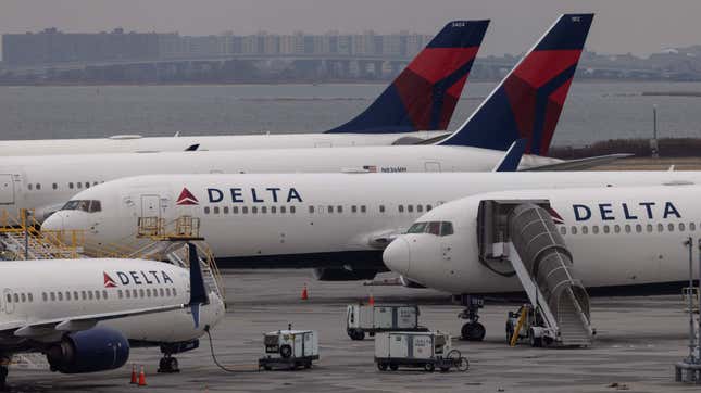 Delta Airlines passenger aircrafts are seen on the tarmac of John F. Kennedy International Airpot in New York